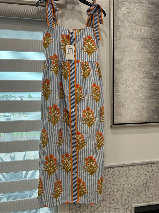 THML Dresses & Skirts - THML Blue and Orange Striped Floral Maxi Dress 100% Cotton